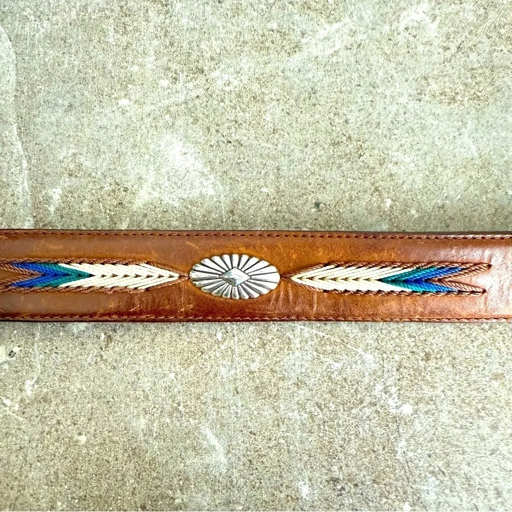 Vintage Tony Lama The Duke Applique Conches Brown Western Silver Belt Men’s 42